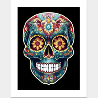 Turquoise Mexican Sugar Skull Posters and Art